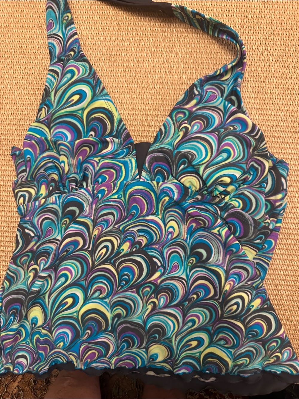 💜#70 Free Country Teal Swirl Halter Tankini Top